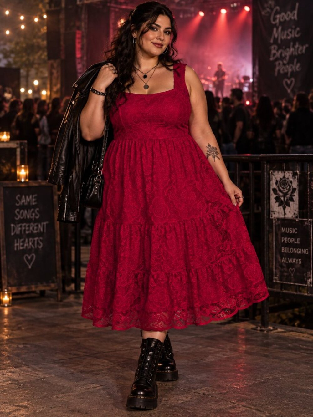 Torrid NWT Size 18 Red Lace Square Neck Midi Skater Dress Pockets PLUS